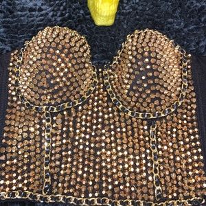 Gold Bustier Cut Spike Strapless
